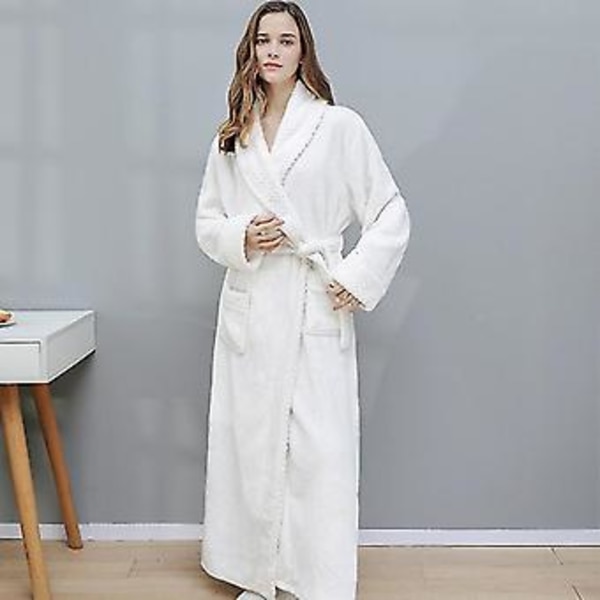 Män Kvinnor Vinter Dressing Gown Badrock Varm Tjock Fleece Robes Loungewear (M Vit Kvinnor)