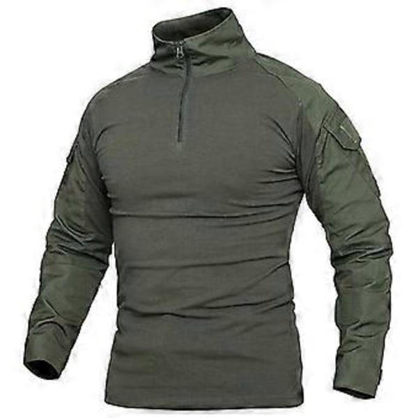 1/4 Lynlås Camouflage Langærmet Taktisk Skjorte Mænd Udendørs Airsoft Paintball CP Militær Kamp Skjorter S-5XL (5XL army grøn)