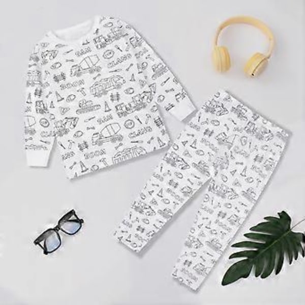 Kreativa Barn DIY Graffiti Pyjamas Hemkläder Set, Färga Dina Egen Pyjamas för Pojkar & Flickor (5-6 År Teknikfordon)
