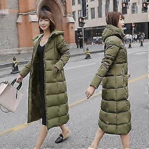 Vinterjakke Damefrakke Lang Dunjakke Frakke Lang Hætte Duck Down Jakke Stor Størrelse (4xl Grøn)