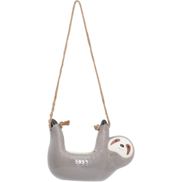 Liten keramisk hengepotte Sloth blomsterpotte for grå planter