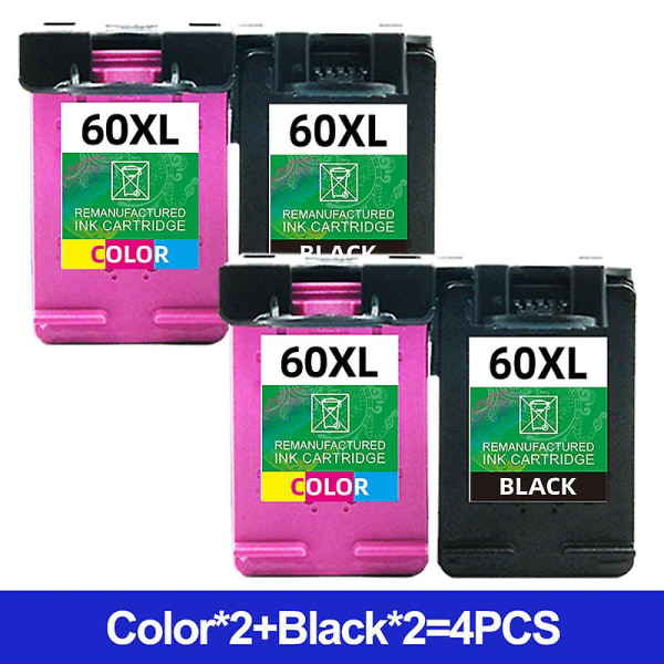 Remanufactured For Hp 60 60xl (cc641wn, Cc643wn) Ink Cartridges For Hp Deskjet D2530, D2545, F2430, F4224, F4440, F4480. 4PCS