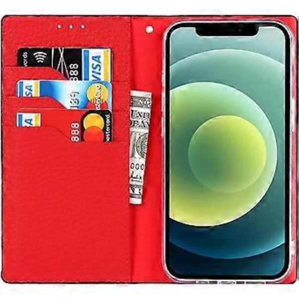 iPhone 13 Skal med Snodd, Äkta Läder Flip Plånbok Läderfodral, [3 Korthållare][Magnetlås][RFID-Blocker], Skal för iPhone 13 - Bla