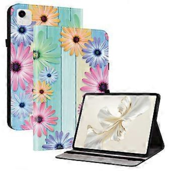 För Honor Pad X9a Läderfodral Mönstertryckt Ställ Tablet Skydd med Kortfack (Solros)