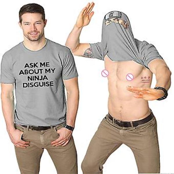 Flip Mask Fun Kortærmet Åndbar Rundhals Sommertop Til Kvinder Mænd (XL Grå Hokage)