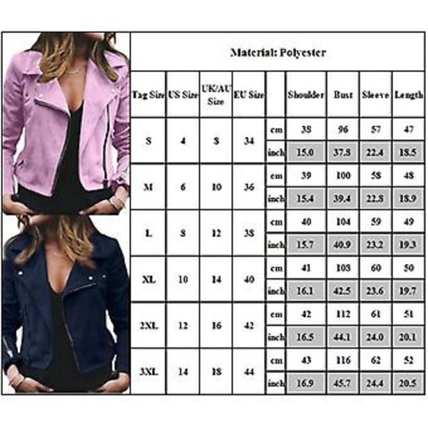Damjacka i konstläder för kvinnor, dragkedja, motorcykel, biker, kort, ytterplagg, slim fit, (M Blå)