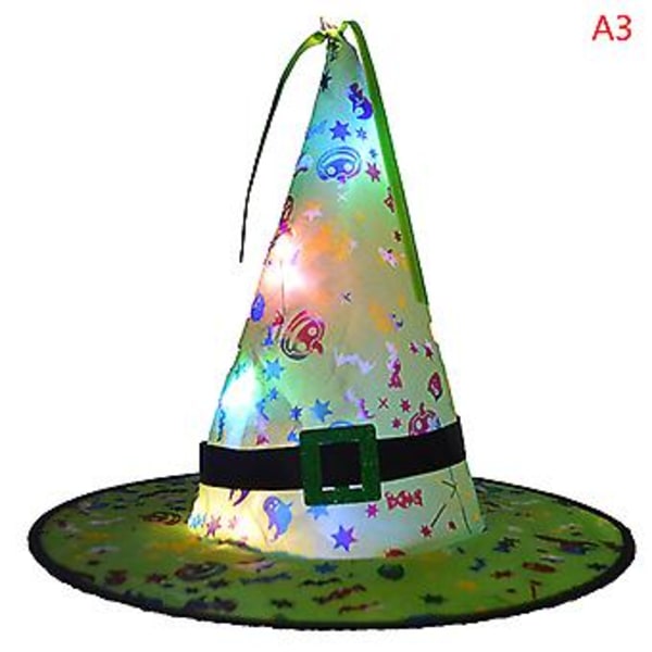 Halloween Glødende Heks Hat Med LED Lys Udendørs Ophængning Træ Glødende Hatte Hjemmefest Dekoration Cosplay Kostume Rekvisitter (Grøn Med Lys)