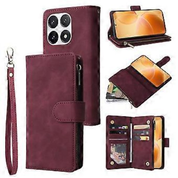 Til Xiaomi 14T Pro Etui Lynlås Pung Flere Kortpladser Læder Telefon Cover (Style D)