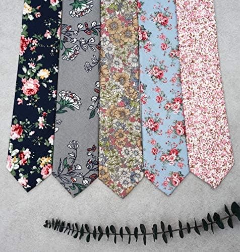 Blomstret slips for menn, smalt blomsterslips for bryllup, fest, aktiviteter, smalt bomullsslips