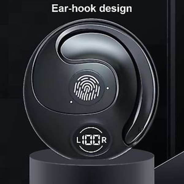 Öronkrok Mini Bluetooth 5.3 Headset, Hörlurar Öronproppar Stereo Bas Högtalare (Svart)