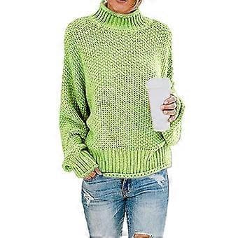 Dame Turtleneck Batwing Ærme Oversized Pullover Sweater S Hvid(M Frugtgrøn)