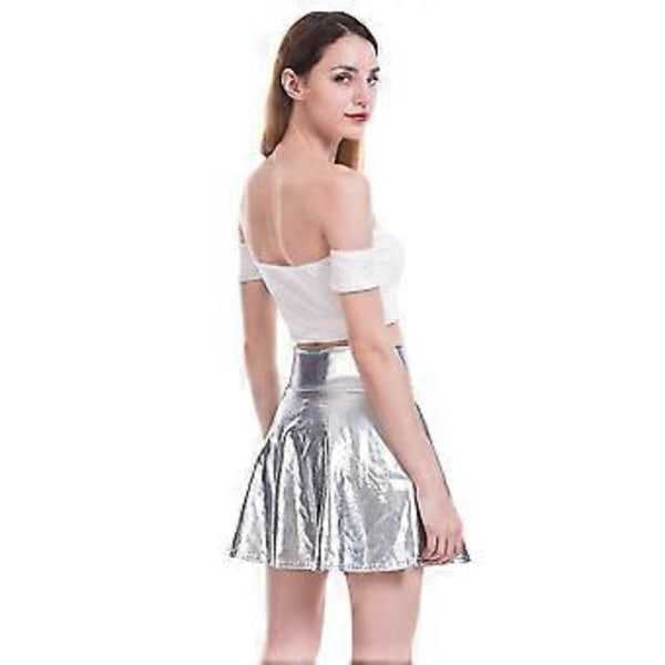 Naisten pliseerattu minihame, pliseerattu hame, wet look, korkea vyötärö, clubwear, baari, juhlat, PU-nahka, kiiltävä esiintymishame (S Hopea)