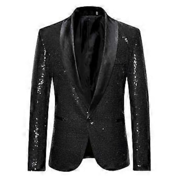 Herre Mode Jakkesæt Paillet Casual Blazer Bryllupsfest Jakkesæt Jakke Flere Størrelser Tilgængelige (L Sort)
