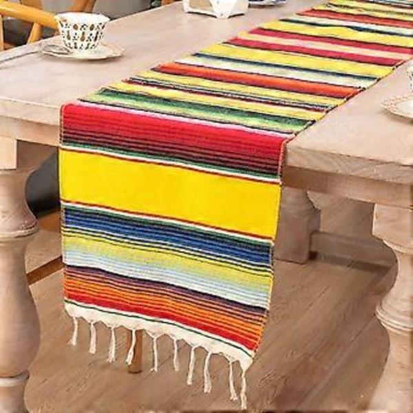Regnbue Bordløbere Moderne Farverige Dug Tassel Design Bordløber Hjemme Bord Dekoration Til Ferie Fest Middag Køkken, 108x14 Tommer (Gul)