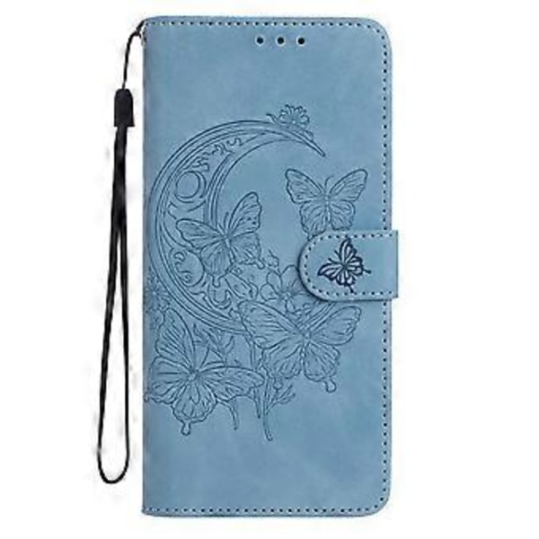 Til Motorola Edge 60 Fusion 5G Etui Sommerfugl Blomst Præget PU Læder Wallet Stand Telefon Cover (Lyseblå)