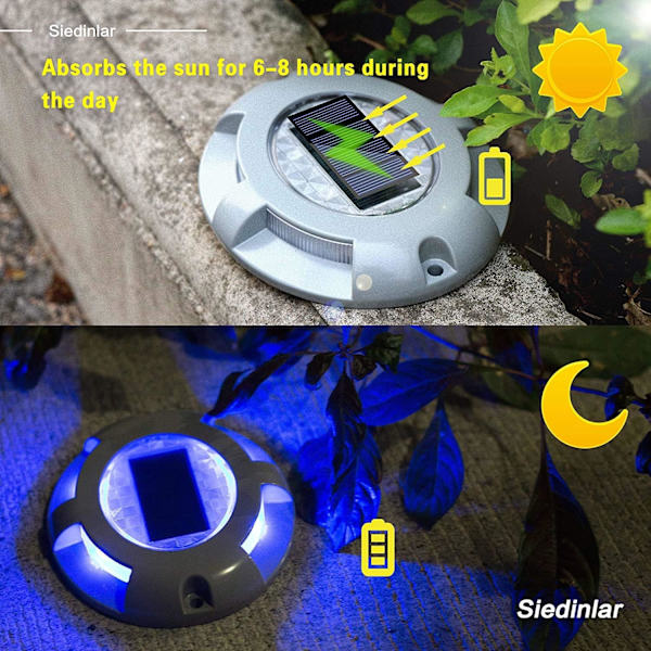 4 Solcelled Dæklys Indkørsel Sollampe Udendørs LED Lys Vandtæt