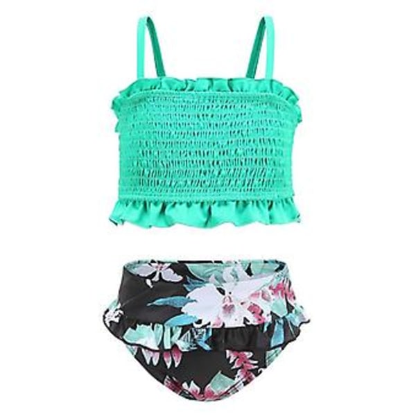 Flickors badkläder delad dräkt snygg bikini badkläder tvådelad L?120cm? Svart