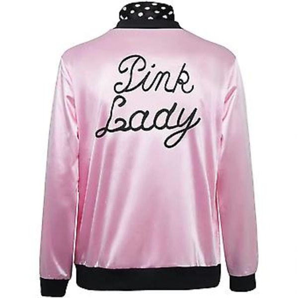 1950-tals Dam Kvinna Flickor Rosa Satinjacka Halloween Cosplay Kostym Festklänning Rock Med Halsduk (2XL)