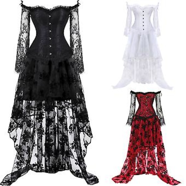 Steampunk Korsettklänning Renässans Korsettklänning Dam Gothic Rolig Klänning (XL Röd)