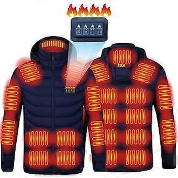 Uppvärmd Jacka för Kvinnor Män 21 Zoner Uppvärmd Hoodie Vinter Mjuk Pufferjacka USB/DC Laddning Kropps Värmare Ytterkläder (3XL Blå)