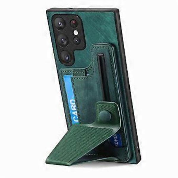 Samsung Galaxy S25 Ultra -kotelo korttipaikalla ja jalustalla, retro nahkainen takakansi - Vihreä (Vihreä)