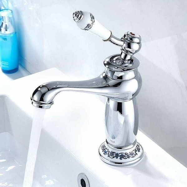 Bassin Hane Messing Keramisk Sort og Hvid Porcelæn Lang Hals Re