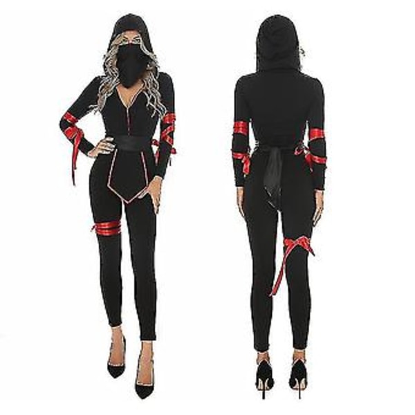 Ninja Samurai Cosplay Anime Fantasia Halloween Costumes For Women Disguise Sexy Adult Warrior Jumpsuits Catsuit Party Dresses Z ( M)