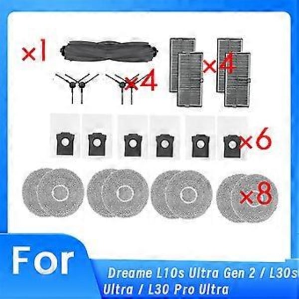 För Dreame L10s Ultra Gen 2 / L30s Ultra / L30 Pro Ultra Robotdammsugare Rulle Sidoborste HEPA-filter