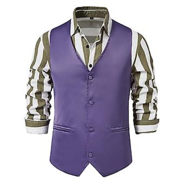 Herre Solid V-hals Casual Enkelt Bryst Dressvest Forretnings Formelle Kontor Vest Med Lommer (2XL Lilla)