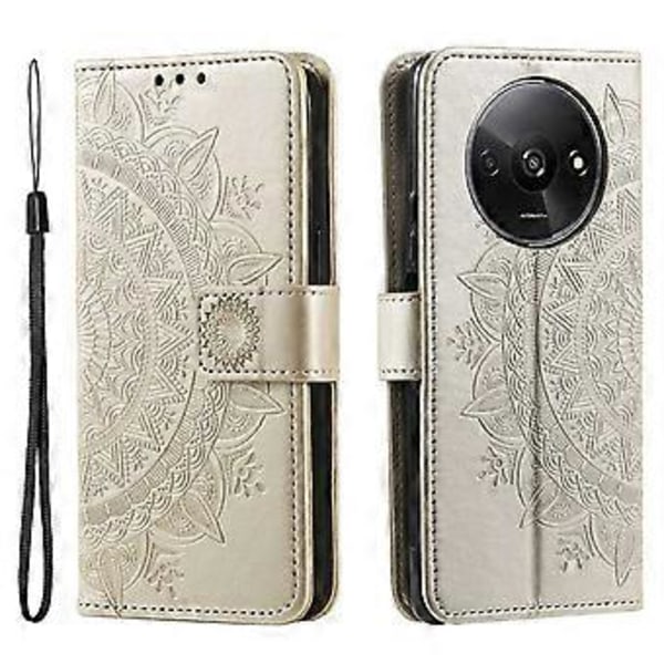 För Xiaomi Redmi A3/Poco C61 4G Fodral Mandala Blomma Präglat Stöttåligt Läder Plånboksfodral (Guld)