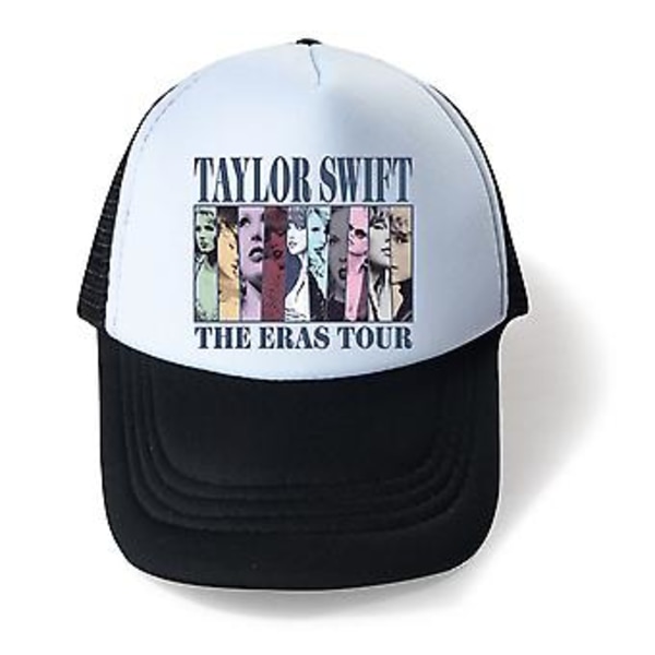 Taylor Swift-inspirerade kepsar för barn, pojkar och flickor, halvnät, snapback, truckerkeps, sommar, baseballkeps, justerbar, present (svart och vit)