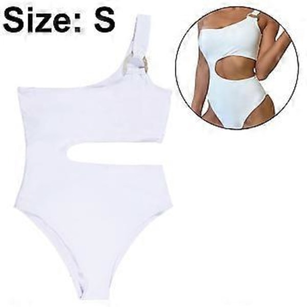 Dame One Shoulder Stribet Højbenet Badedragt i Ét Stykke Thong Badedragter (S Hvid)