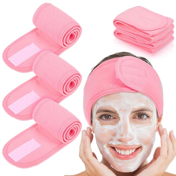 Wrap Pannband 4 Counts Stretchhandduk för bad, smink och sport (rosa)