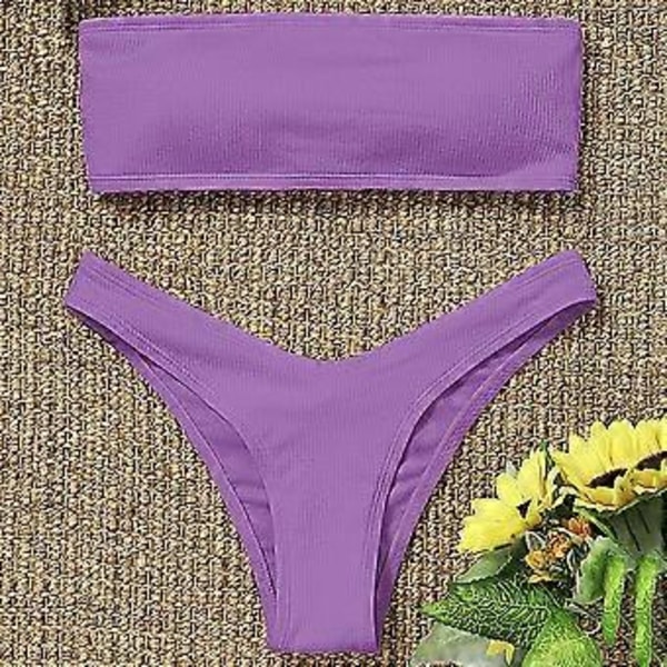 Naisten rantabikinisetit, muodikas yksivärinen seksikäs ontto avoselkäinen bikini uimapuku jaettu uimapuku kesä Push up (style65)
