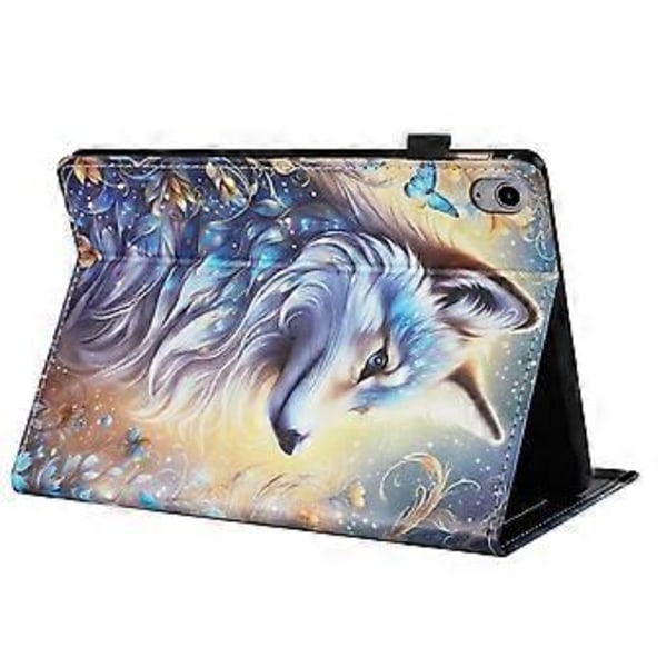 Fodral för iPad (2025) / 10.9 (2022) Mönstrat Läder Tabletskydd med Auto Sleep / Wake, Korthållare (Vit Varg)