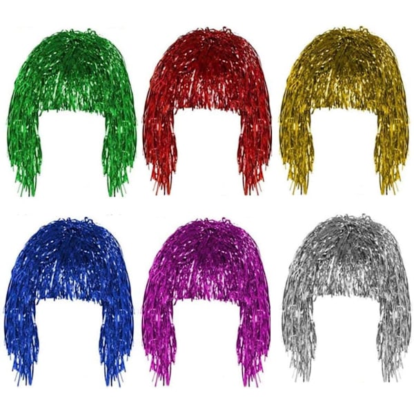 6 pakker Dress up Shiny Party Wig Fargerik Hårstykke Cosplay Kostyme Wi