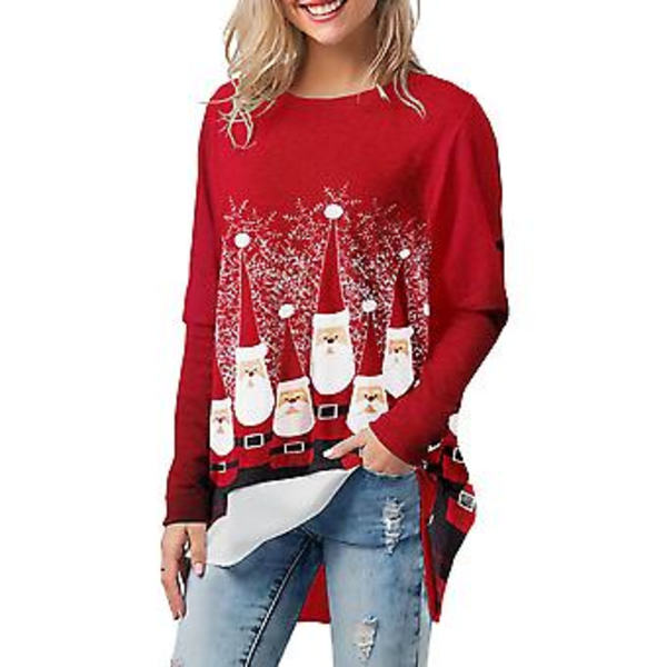 Hyvää Joulua Naisten Pyöreäkauluksinen Joulupainatus Casual Festivaali Pitkähihainen T-paita (2XL)