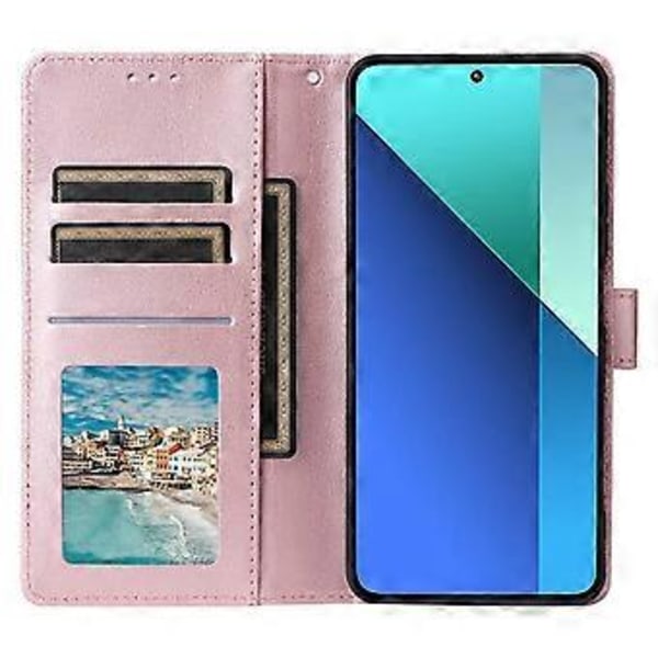 For Xiaomi Redmi Note 13 4G Lommebok Etui PU Lær Flip Telefon Deksel med Støtte (Rose Gull)