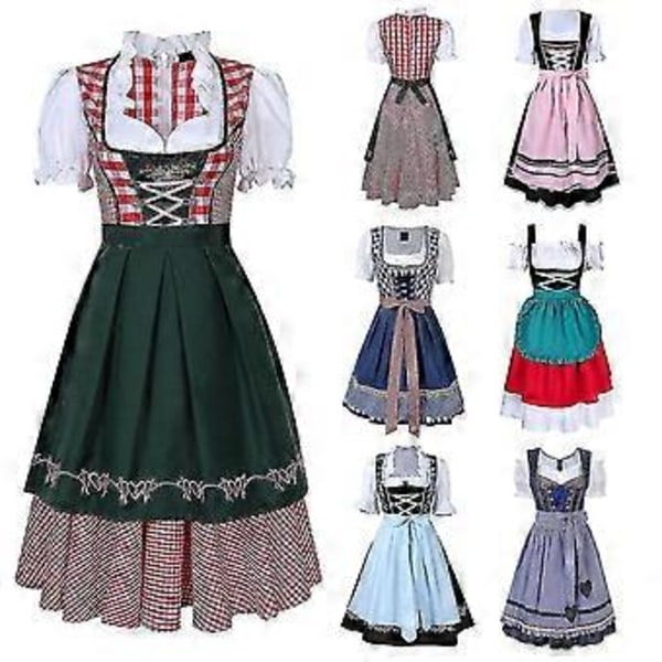 Dirndl Kjole Tysk Oktoberfest Bayersk Øl Pige Kostume Pige Festival Party V (2XL Lyseblå)