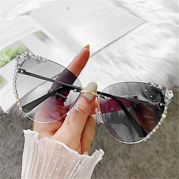 Rhinestone Bling Mode Cat Eye Solbriller Kvinder Vintage Gradient Solbriller (Grå)