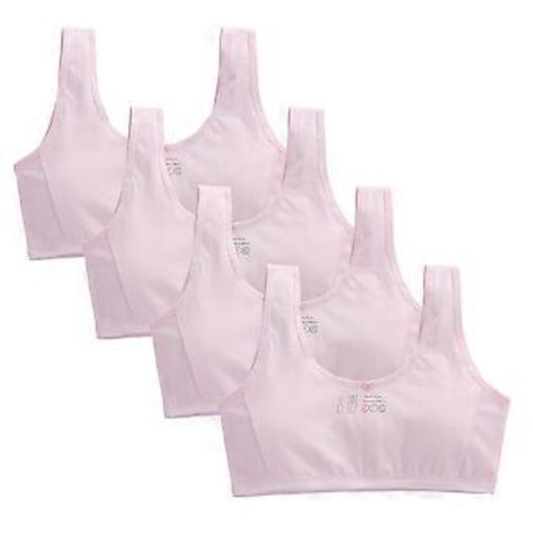 4-pack tjejbhållare i bomull, andningsbara, fullkopp, träningsbh med svampkuddar för tonårsflickor (rosa)