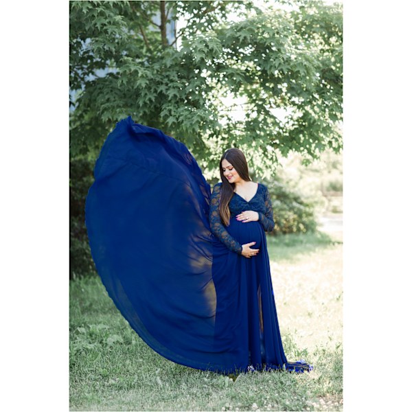 Gravide Kvinders Langærmet Blonde V-hals Maxi Kjole Maternity Bryllup