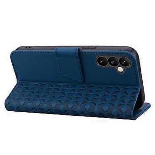 Til Samsung Galaxy A35 5G Etui Præget Rombe Læder Telefonbeskytter med Håndledsrem (Safir)