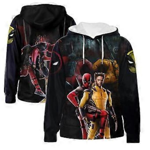 Voksen Menn Deadpool & Wolverine Kostyme Hoodie 3D Trykk Casual Genser Pullover Hettestrikket Topper (3XL)