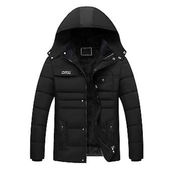 Herrarnas Huvad Kläder Bomull Vadderad Plysch Foder Enfärgad Vindjacka Plus Storlek Kallsäker Huva Jacka Ytterkläder Streetwear (2XL Svart)