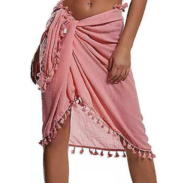 Damernas Sommar-Sarong med fransar, Badkläder, Genomskinlig Wrap, Baddräkt, Kjolar, Strandbikini, Cover Up, Badkläder (Rosa)