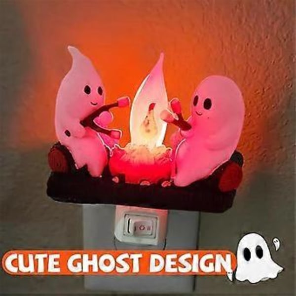 Spøkelsesleirbål Flammende Nattlys Halloween Nattlampe 3D LED Liten Falsk Leirbål Natt L