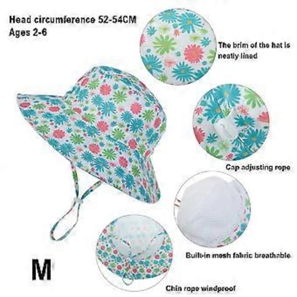 Toddlerhatt Söt Solhatt Unisex Babyhatt Sommarresor Strandkeps Justerbar Barnkeps för 2-6 År Barn (blågrön)