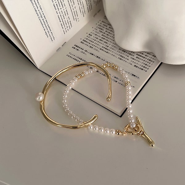 Perle Armbånd til Kvinder, 2 Stk/sæt Perle Armbånd Venner Gaver Kvinder Dobbelt Lag Vintage Åbning Bangles OT Spænde Armbånd Smykker