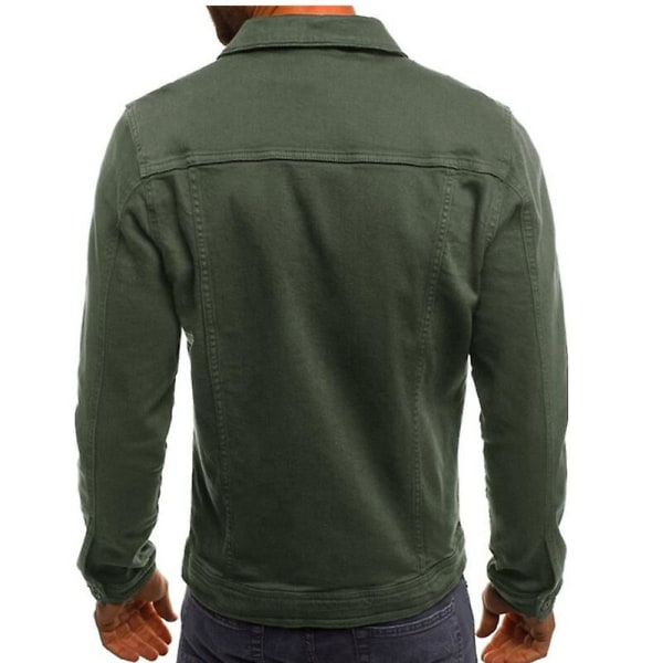 Men's Denim Jacket Classic Slim Fit Ripped Distressed Casual Trucker Jean Coat Green XXL